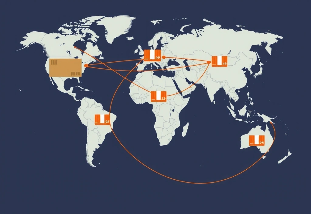 Mappa stilizzata con percorsi di spedizione globali